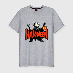 Футболка slim-fit Вампир с надписью halloween, цвет: меланж
