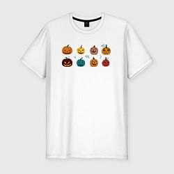 Мужская slim-футболка Разноцветные тыквы Джека на Хэллоуин