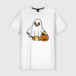Футболка slim-fit Утенок в костюме приведения - Хэллоуин, цвет: белый