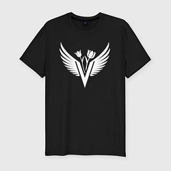 Футболка slim-fit Крылатая буква В с крыльями и цветами, цвет: черный