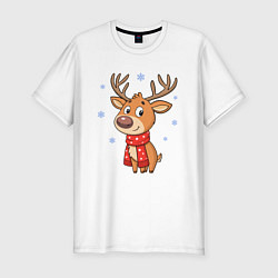 Мужская slim-футболка Новогодний олень и снежинки, зима