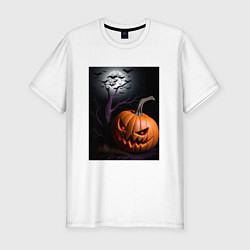 Мужская slim-футболка Тыква хэллоуин