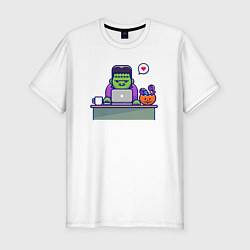 Футболка slim-fit Франкенштейн за столом, цвет: белый