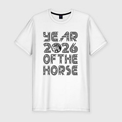 Мужская slim-футболка Символ года 2026 красная огненная лошадь