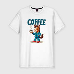 Футболка slim-fit Кофе с лошадью, цвет: белый