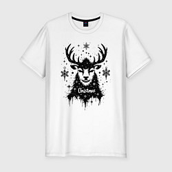Мужская slim-футболка Рождественский олень со снежинками