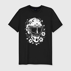 Мужская slim-футболка Шлем-маска в цветочном обрамлении