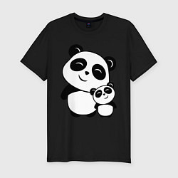 Футболка slim-fit Милые панды, цвет: черный