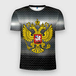 Футболка спортивная мужская Герб России на металлическом фоне, цвет: 3D-принт
