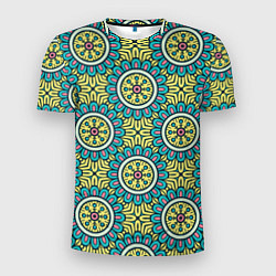 Мужская спорт-футболка Хризантемы: бирюзовый узор
