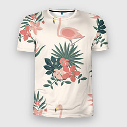 Мужская спорт-футболка Розовый фламинго и цветы
