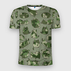 Мужская спорт-футболка Камуфляж с котиками хаки