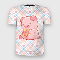 Мужская спорт-футболка Свинка ест пончик