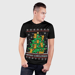 Футболка спортивная мужская Meowy christmas, цвет: 3D-принт — фото 2