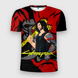 Мужская спорт-футболка CyberPunk 2077 SAMURAI KEANU