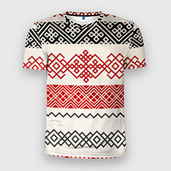 Мужская спорт-футболка Славянский узор красно-черный