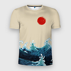 Мужская спорт-футболка Японский Стиль Волны и Солнце