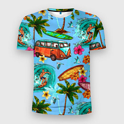 Мужская спорт-футболка Пальмы, волны, серфинг