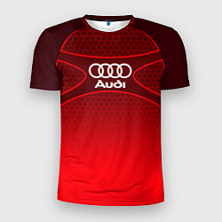 Футболка спортивная мужская AUDI красная сетка, цвет: 3D-принт