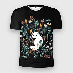 Мужская спорт-футболка Кошечка среди цветов