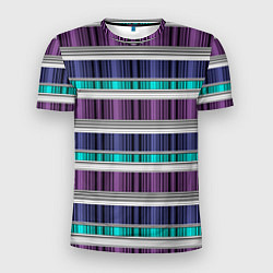 Футболка спортивная мужская Бирюзово-сиреневый полосатый, цвет: 3D-принт