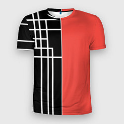 Мужская спорт-футболка Черный и коралловый арт деко