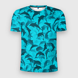 Мужская спорт-футболка Синий камуфляж с дельфинами