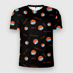 Мужская спорт-футболка Halloween 2021 , тыква в маске и коронавирус на че