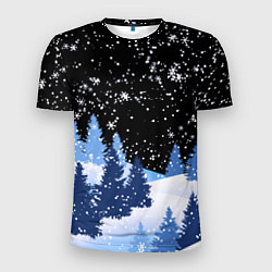 Мужская спорт-футболка Снежная ночь в зимнем лесу