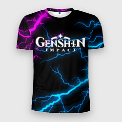 Мужская спорт-футболка GENSHIN IMPACT NEON FLASH НЕОНОВЫЕ РАЗРЯДЫ МОЛНИЙ