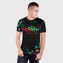 Футболка спортивная мужская GENSHIN IMPACT NEON LOGO RAINBOW STYLE, ЭМБЛЕМЫ, цвет: 3D-принт — фото 2