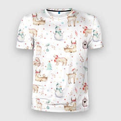 Мужская спорт-футболка Паттерн с оленями и медведями
