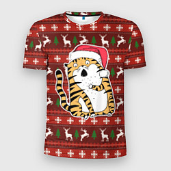 Мужская спорт-футболка Рождественский удивленный тигр