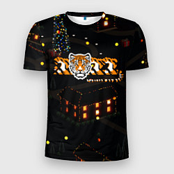 Мужская спорт-футболка Ночной новогодний город 2022 год тигра
