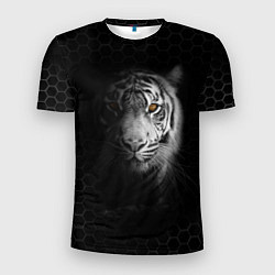 Мужская спорт-футболка Тигр черно-белый соты
