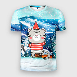 Футболка спортивная мужская Тигренок в заснеженную погоду, цвет: 3D-принт