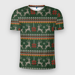 Мужская спорт-футболка Новогодний свитер c оленями 1
