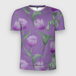 Мужская спорт-футболка Фиолетовые тюльпаны с зелеными листьями