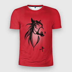 Футболка спортивная мужская Огненная лошадь с иероглифом, цвет: 3D-принт