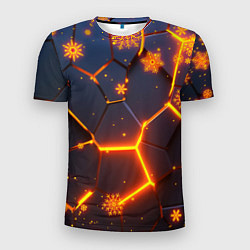 Мужская спорт-футболка НОВОГОДНИЕ ОГНЕННЫЕ 3D ПЛИТЫ FIRE NEON HEXAGON