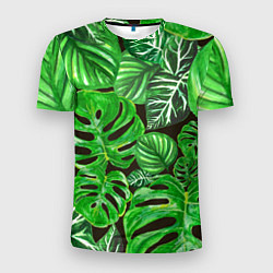Мужская спорт-футболка Тропические листья на темном фоне
