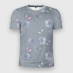 Мужская спорт-футболка Бабочки и цветы голубого мака