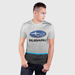 Футболка спортивная мужская Subaru Неоновая полоса, цвет: 3D-принт — фото 2