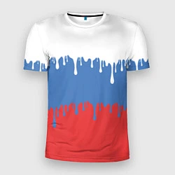 Футболка спортивная мужская Флаг России потёки, цвет: 3D-принт