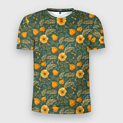 Мужская спорт-футболка Желтые цветочки и листья