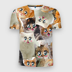 Мужская спорт-футболка Много кошек с большими анимэ глазами