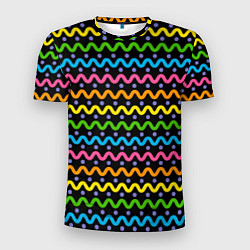 Мужская спорт-футболка Разноцветные волнистые линии