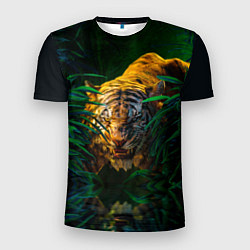 Футболка спортивная мужская Крадущийся тигр в джунглях, цвет: 3D-принт