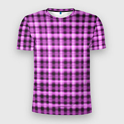 Футболка спортивная мужская Неоновый узор в клетку Светящиеся квадраты, сетка, цвет: 3D-принт