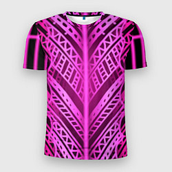 Мужская спорт-футболка Неоновая абстракция Розовый светящийся узор на тем